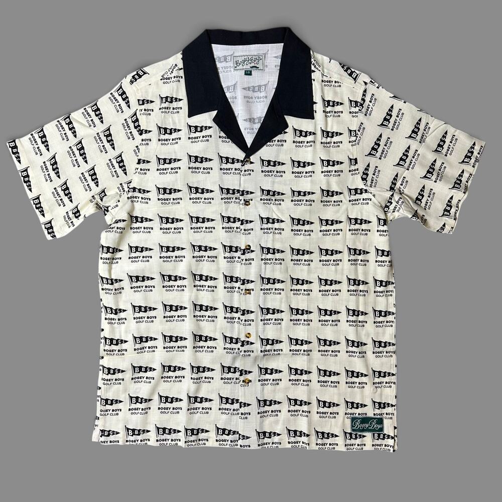 Bogey Boys Flag Button Up Golf Shirt Mens Size L BBGC Print Camp Collar NEW